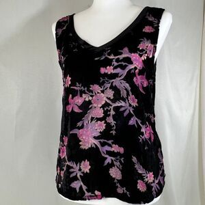 Another Love Velvet Floral V-Neck Top Black Purple Whimsigoth Burnout Boho Sz S